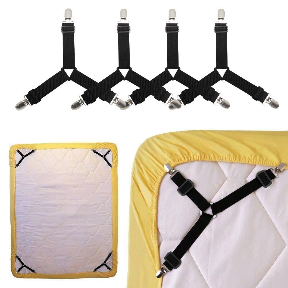 Toweter Bed Sheet Fasteners, 3 Way 6 Sides Adjustable Bed Sheet Straps  Suspenders Grippers Fasteners,Fitted Sheet Band Straps Grippers Mattress  Suspenders Corner Holder Elastic for All Bedsheets 