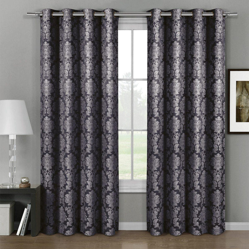 Aryanna Classic Damask Floral Curtains Jacquard Grommet Panels (Set of 2)-Wholesale Beddings