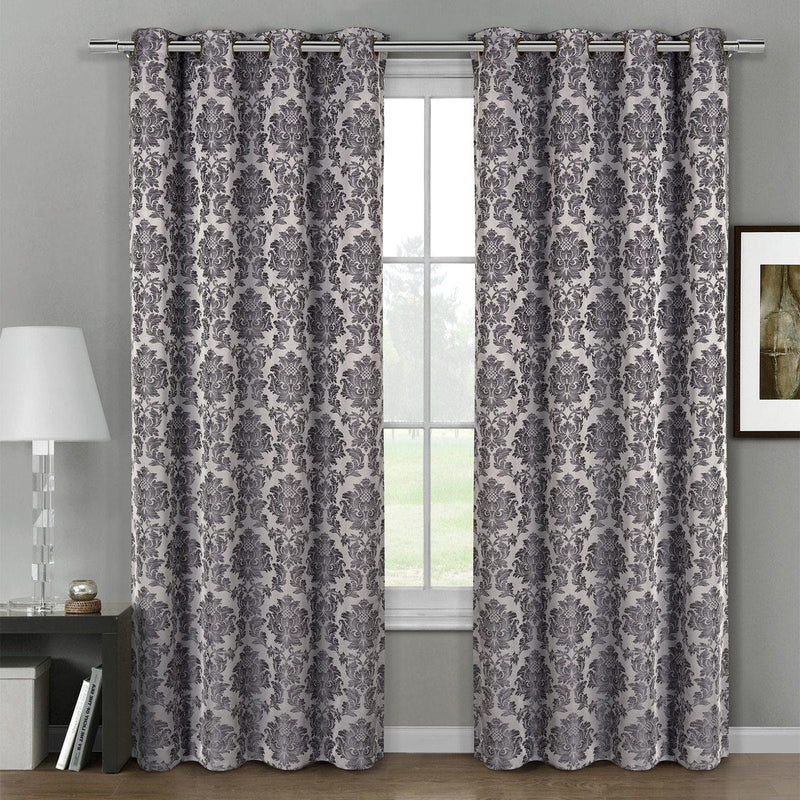 Aryanna Classic Damask Floral Curtains Jacquard Grommet Panels (Set of 2)-Wholesale Beddings