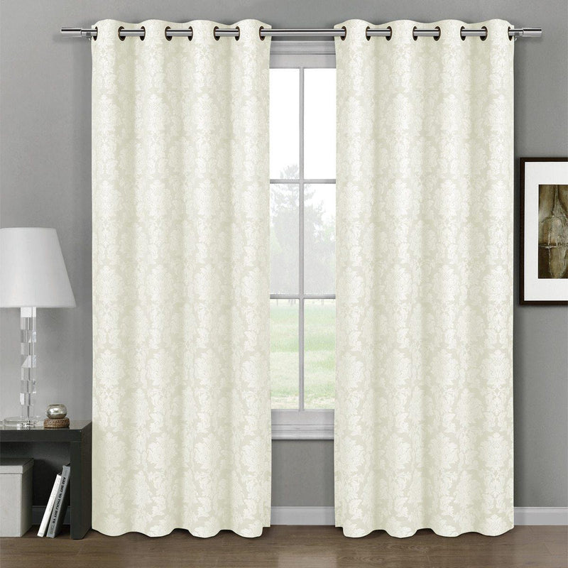 Aryanna Classic Damask Floral Curtains Jacquard Grommet Panels (Set of 2)-Wholesale Beddings