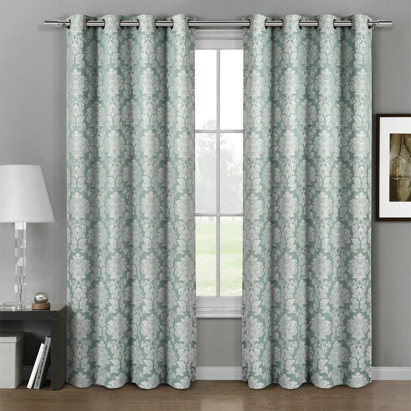 Aryanna Classic Damask Floral Curtains Jacquard Grommet Panels (Set of 2)-Wholesale Beddings