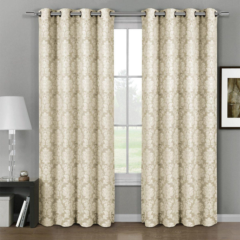 Aryanna Classic Damask Floral Curtains Jacquard Grommet Panels (Set of 2)-Wholesale Beddings