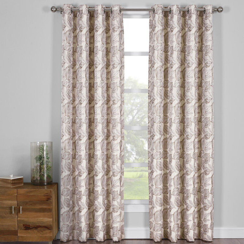 Catalina Leaf Swirl Jacquard Curtain Panels Grommet Top (Set of 2)-Wholesale Beddings