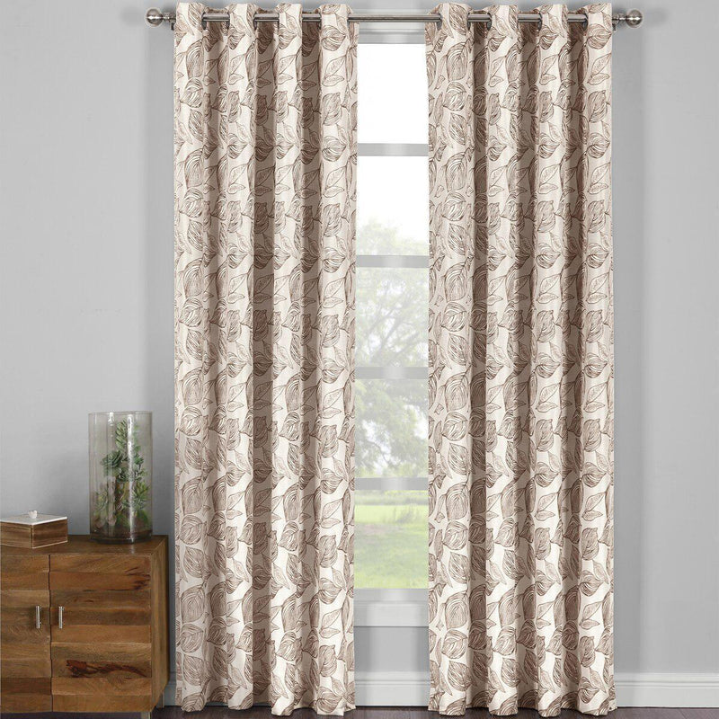 Catalina Leaf Swirl Jacquard Curtain Panels Grommet Top (Set of 2)-Wholesale Beddings