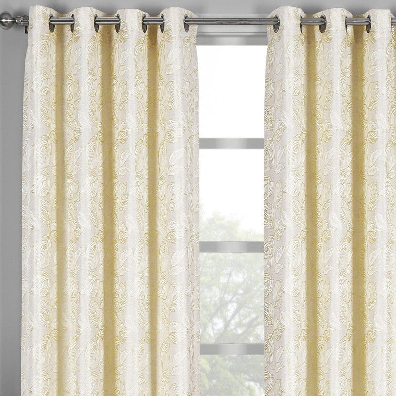 Catalina Leaf Swirl Jacquard Curtain Panels Grommet Top (Set of 2)-Wholesale Beddings