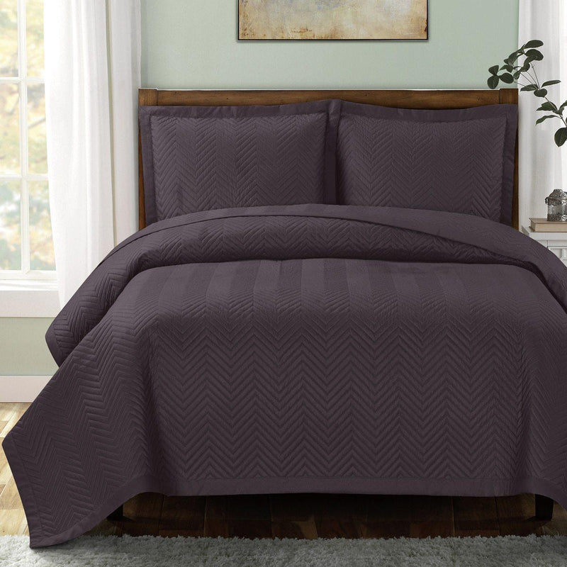 Chevron Reversible Lightweight Microfiber Solid Coverlet Set Mini (Full/Queen)-Wholesale Beddings