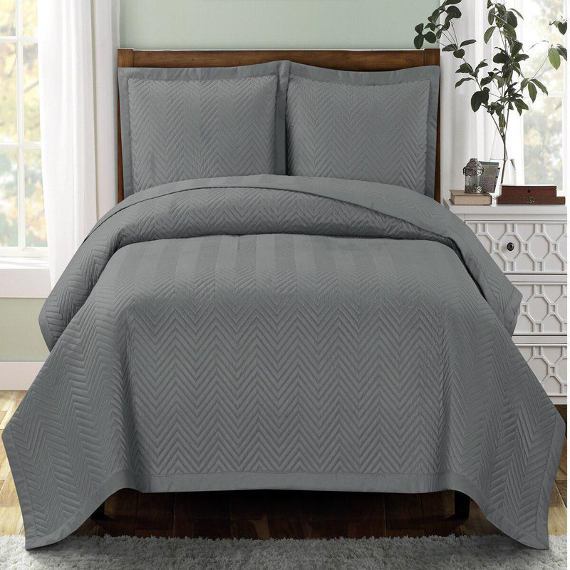 Chevron Reversible Lightweight Microfiber Solid Coverlet Set Mini (Full/Queen)-Wholesale Beddings