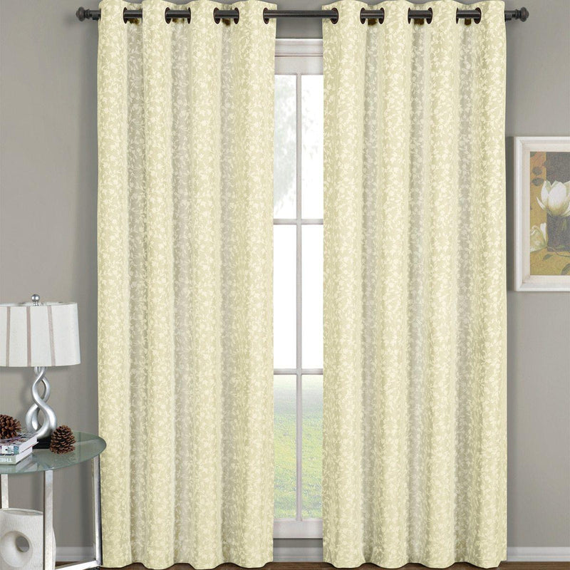 Fiorela Jacquard Drapes Floral Curtains Grommet Top Panel (Single)-Wholesale Beddings