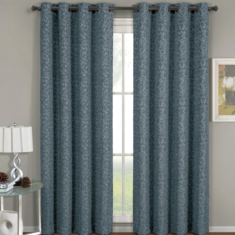 Fiorela Jacquard Drapes Floral Curtains Grommet Top Panel (Single)-Wholesale Beddings