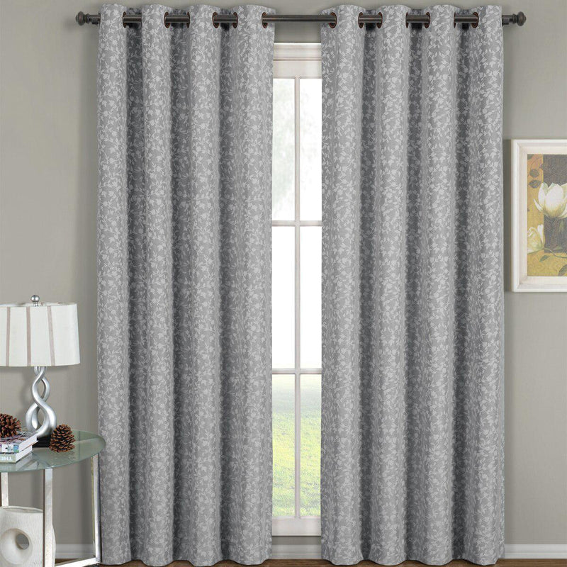 Fiorela Jacquard Drapes Floral Curtains Grommet Top Panel (Single)-Wholesale Beddings