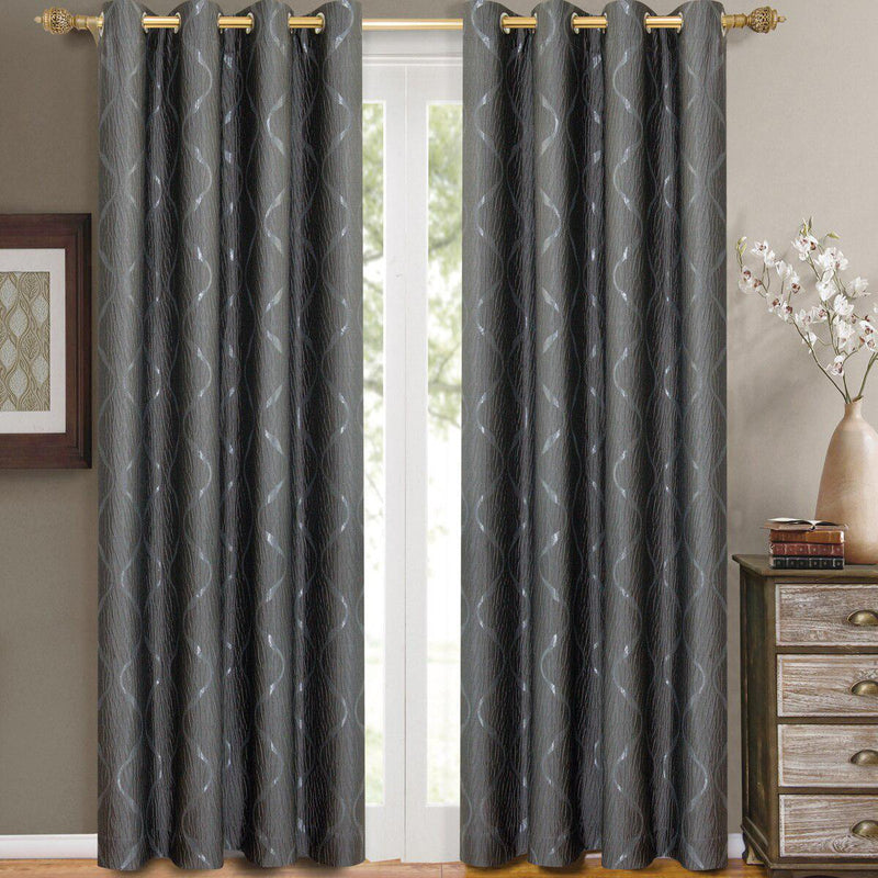 Laguna Contemporary Swirl Jacquard Curtain Panels With Top Grommets (Pair)-Wholesale Beddings