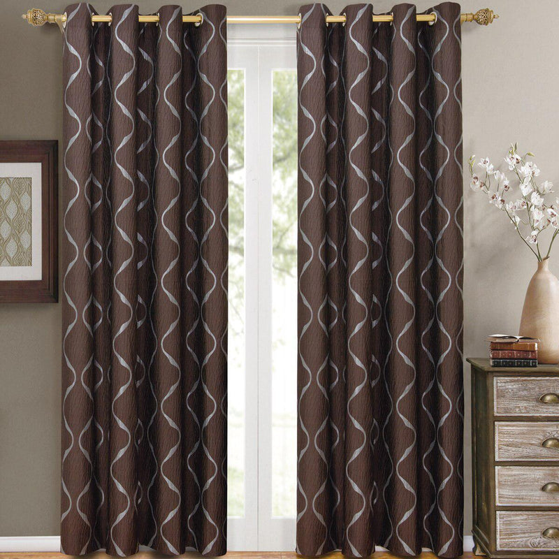 Laguna Contemporary Swirl Jacquard Curtain Panels With Top Grommets (Pair)-Wholesale Beddings