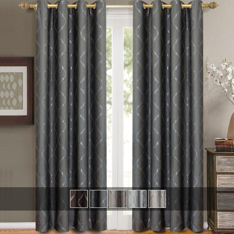 Laguna Contemporary Swirl Jacquard Curtain Panels With Top Grommets (Pair)-Wholesale Beddings