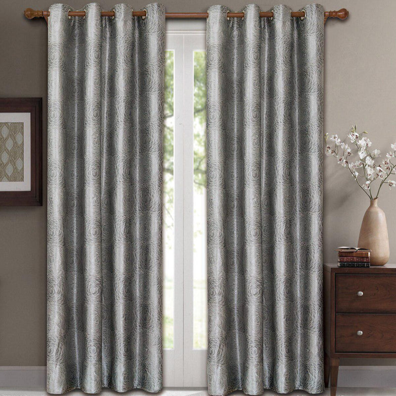 Lexington Circle Swirl Jacquard Curtains Top Grommet Panels (Set of 2)-Wholesale Beddings