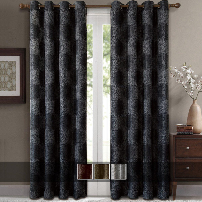 Lexington Circle Swirl Jacquard Curtains Top Grommet Panels (Set of 2)-Wholesale Beddings