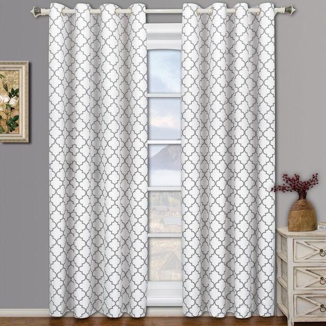 White & Gray Meridian Room Darkening Thermal Insulated Curtain Pair ( Set of 2 Panels)-Wholesale Beddings