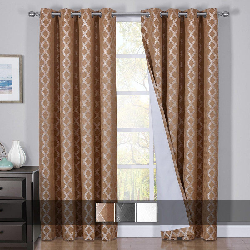 100% Blackout Curtain Panels Rosaline - Woven Jacquard Triple Pass Thermal Insulated (Set of 2 Panels)-Wholesale Beddings