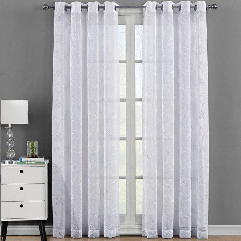 Andora Embroidered Grommet Top Sheer Panel Curtain Pair (Set of 2 )-Wholesale Beddings