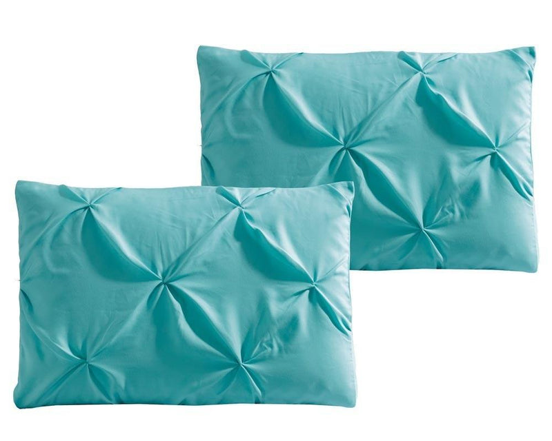 Aqua Blue Oxford Double Needle Luxury Soft Pinch Pleated Comforter Set-Wholesale Beddings