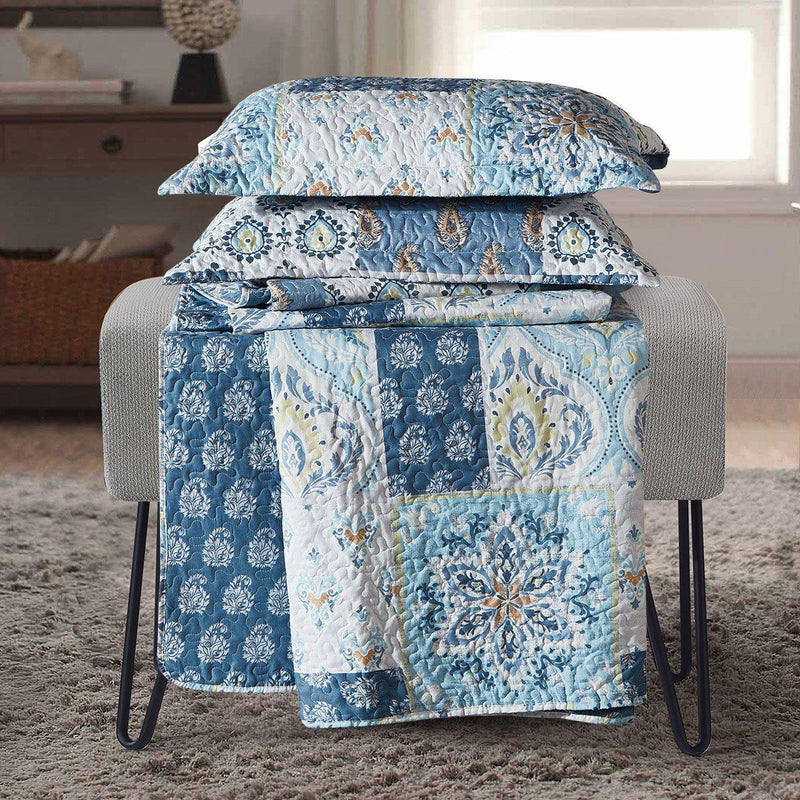 Bellflower Reversible Oversize Quilt / Bedspread Set-Wholesale Beddings