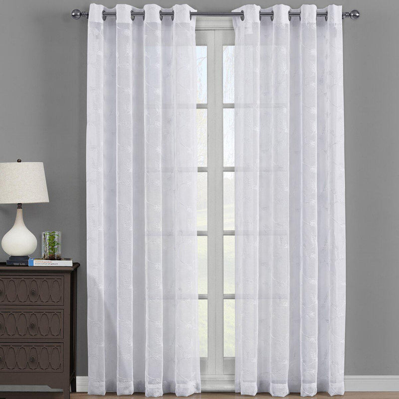 Brook Embroidered Grommet Top Sheer Window Curtain Pair (Set of 2 )-Wholesale Beddings