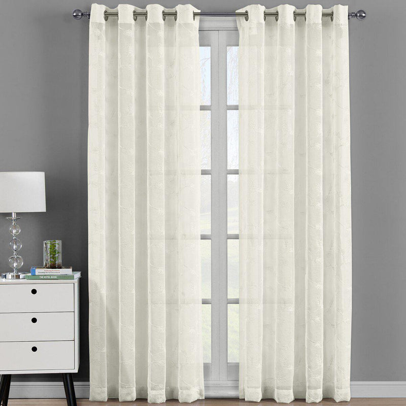 Brook Embroidered Grommet Top Sheer Window Curtain Pair (Set of 2 )-Wholesale Beddings