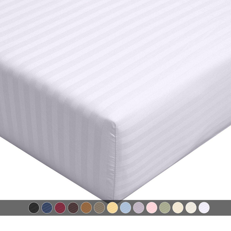 California King 100% Cotton Fitted Sheet 300 Thread Count Damask Striped ( Fitted Sheet Only)-Wholesale Beddings