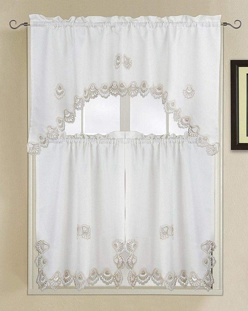 Crest Luxury Embroidered Kitchen 3 Piece Curtain Set-Wholesale Beddings