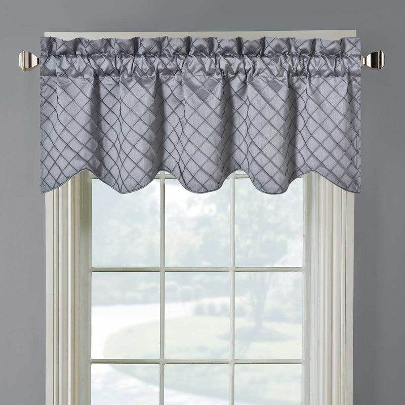 Diamond Pintuck Lined Valance Scalloped Decorative 52"Wx17"L (Single)-Wholesale Beddings