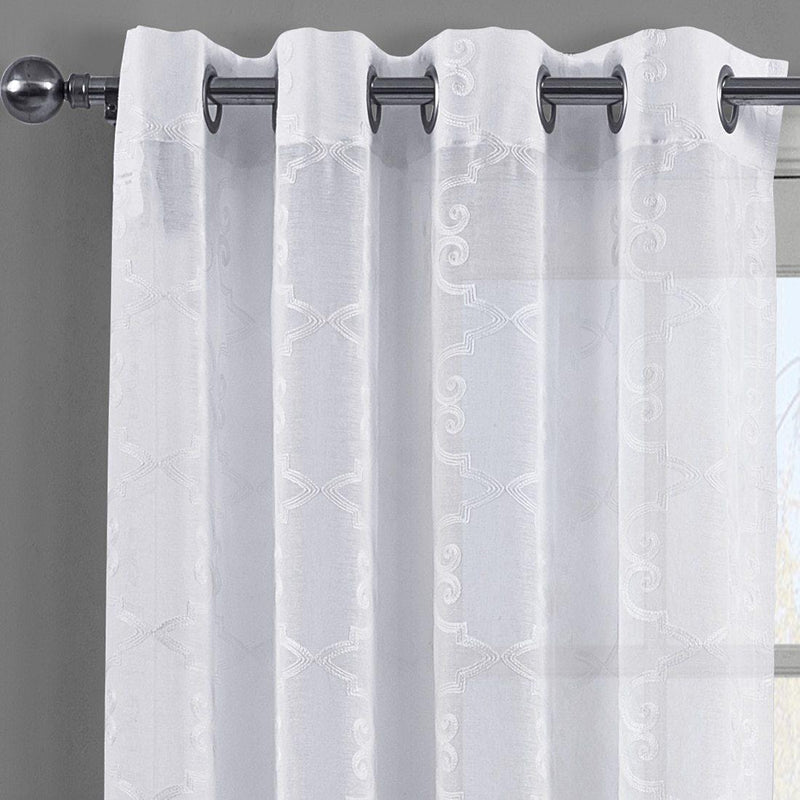 Embroidered Melanie Grommet Top Sheer Curtain Pair (Set of 2 )-Wholesale Beddings