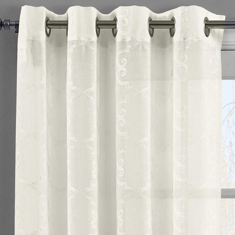 Embroidered Melanie Grommet Top Sheer Curtain Pair (Set of 2 )-Wholesale Beddings