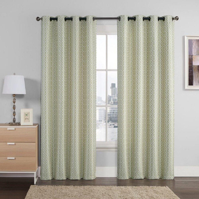 Empress Embroidered 110Wx90L Curtains With Grommet Top Jacquard Drapes (Set of 2)-Wholesale Beddings