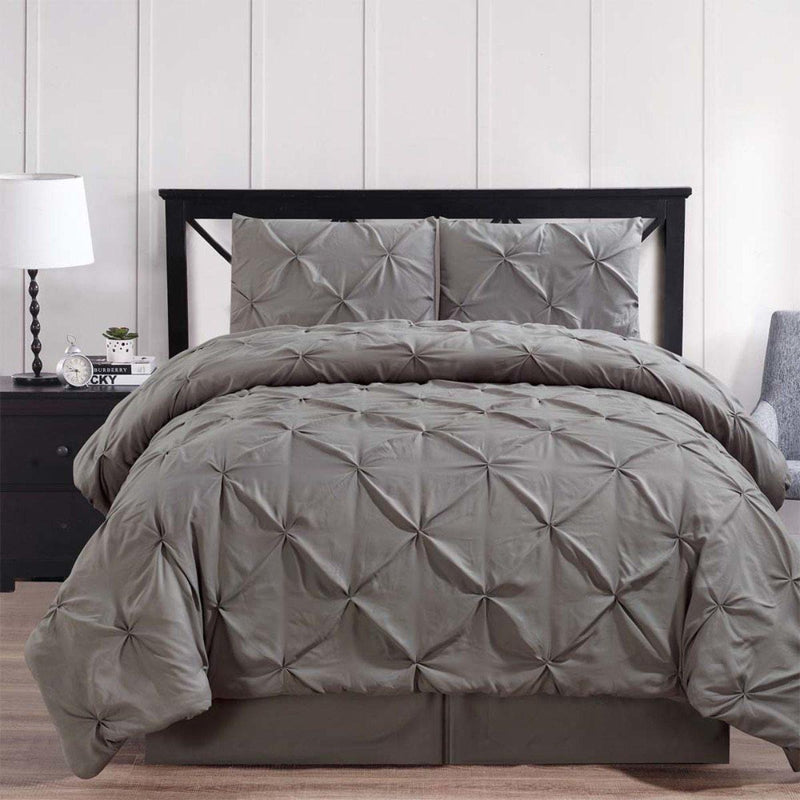 Gray Oxford Double Needle Luxury Soft Pinch Pleated Comforter Set-Wholesale Beddings