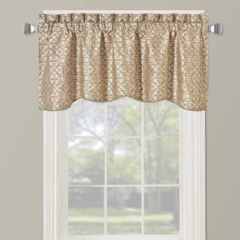 Halifax Scalloped Decorative Rope Embroidered Lined Valance 52"Wx19"L (Single)-Wholesale Beddings