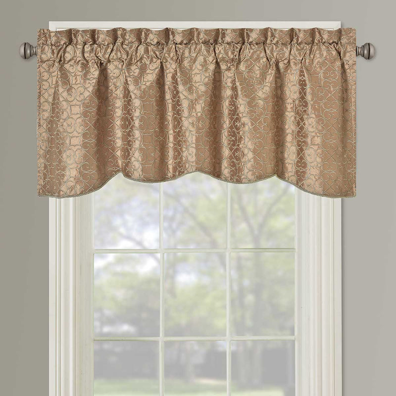 Halifax Scalloped Decorative Rope Embroidered Lined Valance 52"Wx19"L (Single)-Wholesale Beddings