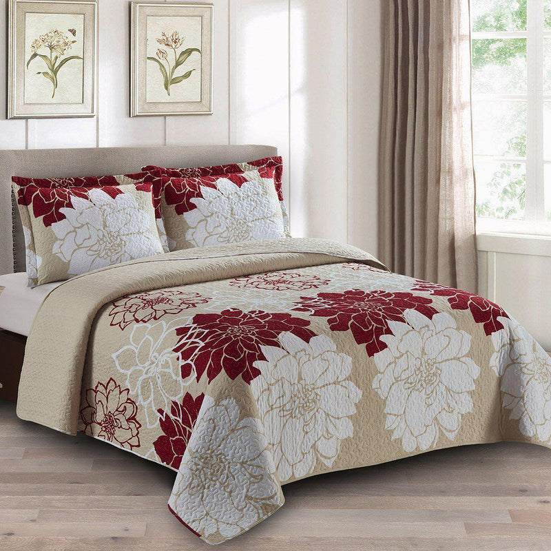 Helena Burgundy Reversible Oversize Quilt / Bedspread Set-Wholesale Beddings