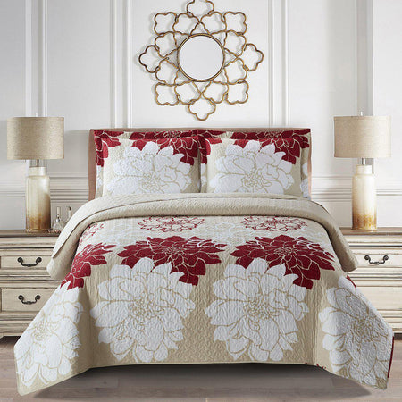 Helena Burgundy Reversible Oversize Quilt / Bedspread Set-Wholesale Beddings