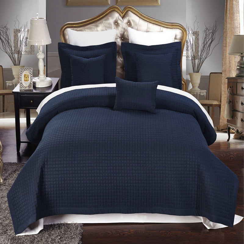 Luxury Checkered Quilted Wrinkle-Free 4-6 Piece Quilted Coverlet Sets-Wholesale Beddings