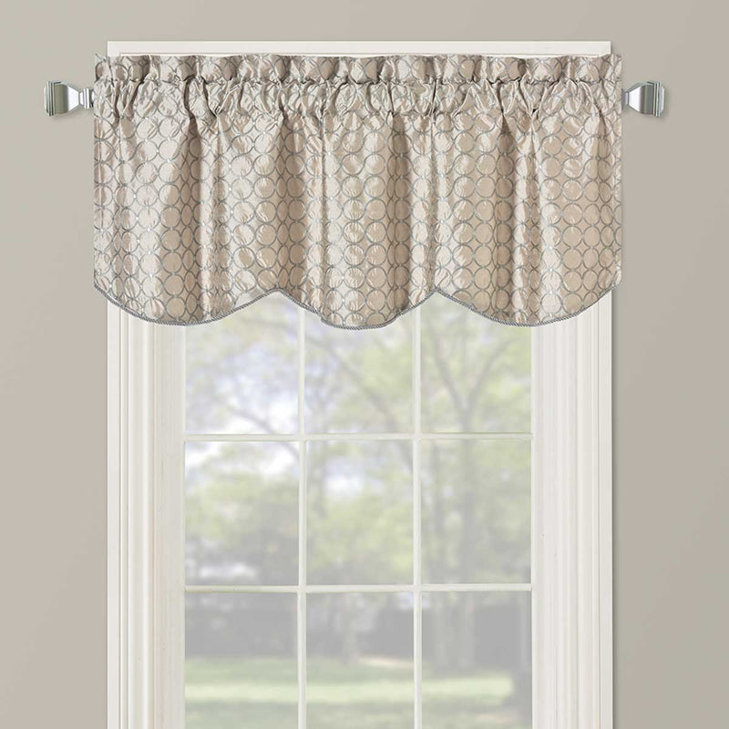 Mirabel Embroidered Lined Valance Scalloped Decorative Rope 52"Wx17"L (Single)-Wholesale Beddings