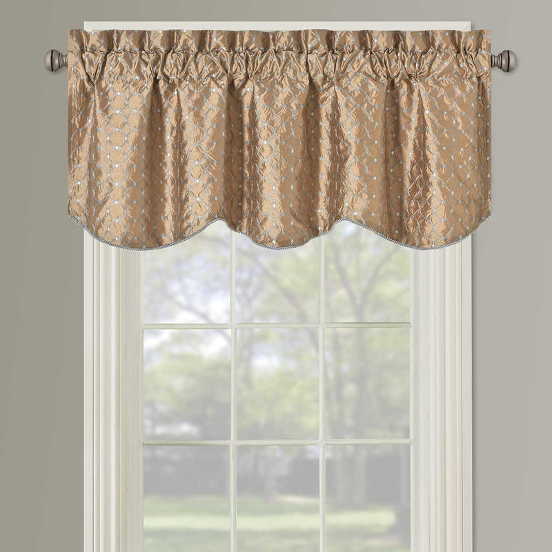 Mirabel Embroidered Lined Valance Scalloped Decorative Rope 52"Wx17"L (Single)-Wholesale Beddings