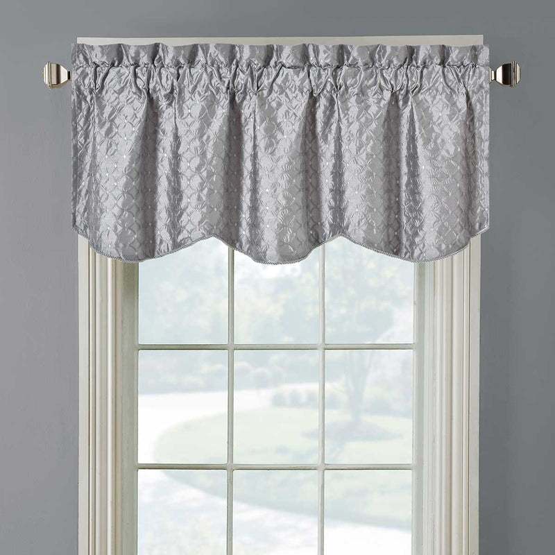 Mirabel Embroidered Lined Valance Scalloped Decorative Rope 52"Wx17"L (Single)-Wholesale Beddings