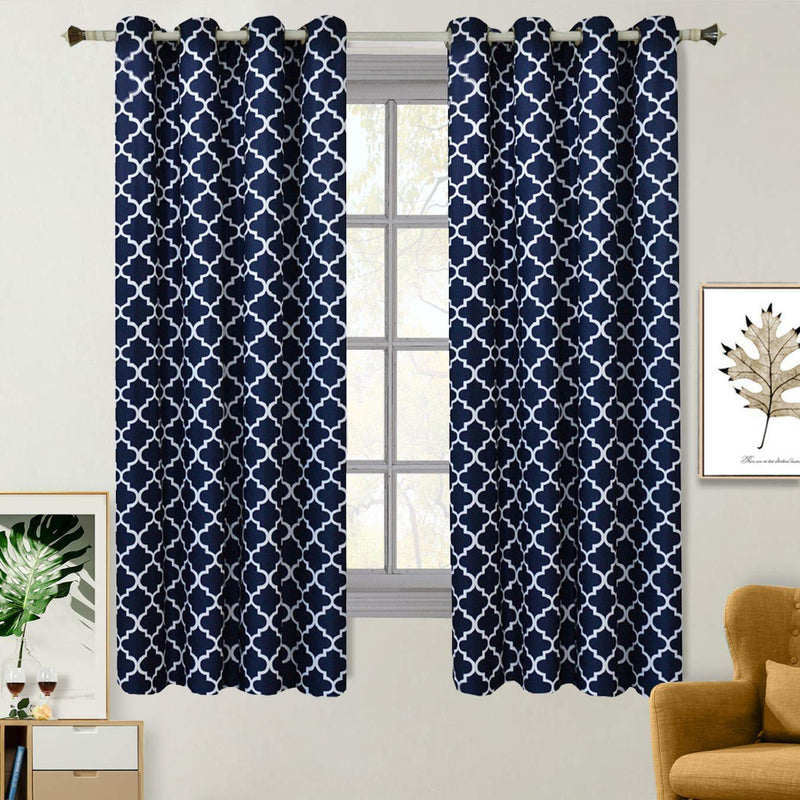 Navy Blue & White Meridian Room-Darkening Curtains Pair (Set of 2 Panels)-Wholesale Beddings