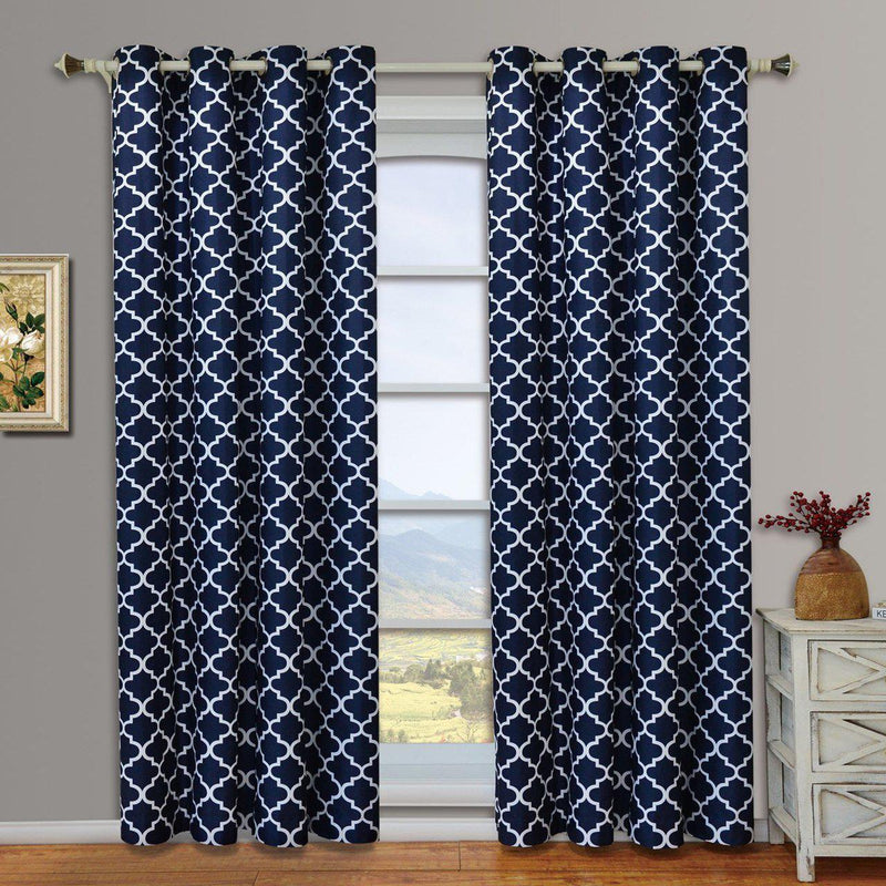 Navy Blue & White Meridian Room-Darkening Curtains Pair (Set of 2 Panels)-Wholesale Beddings