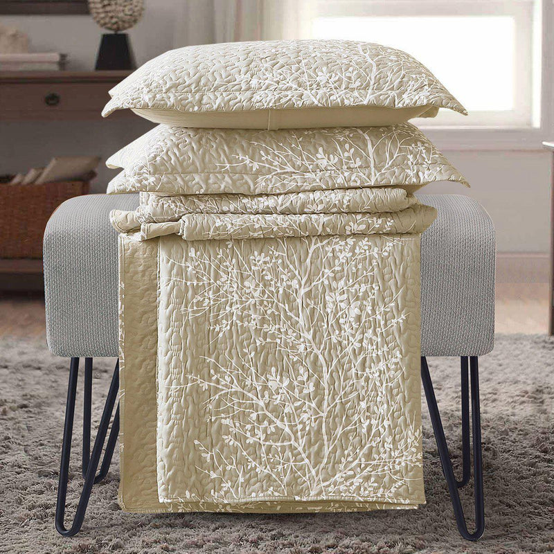 Odette Beige Lightweight Reversible Oversize Quilt / Bedspread Set-Wholesale Beddings