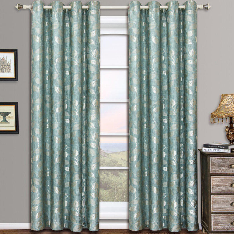 Pair Charlotte Leafy Jacquard Drapes Grommet Window Curtains (Set of 2 Panels)-Wholesale Beddings