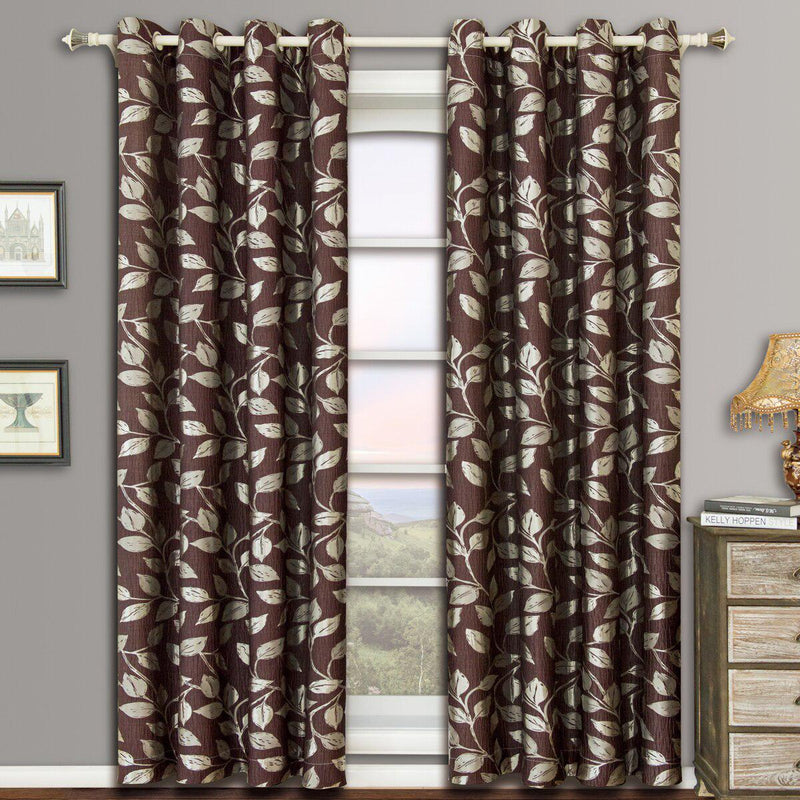 Pair Charlotte Leafy Jacquard Drapes Grommet Window Curtains (Set of 2 Panels)-Wholesale Beddings