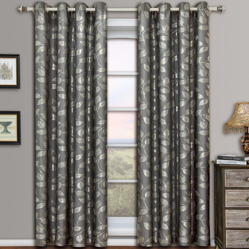 Pair Charlotte Leafy Jacquard Drapes Grommet Window Curtains (Set of 2 Panels)-Wholesale Beddings