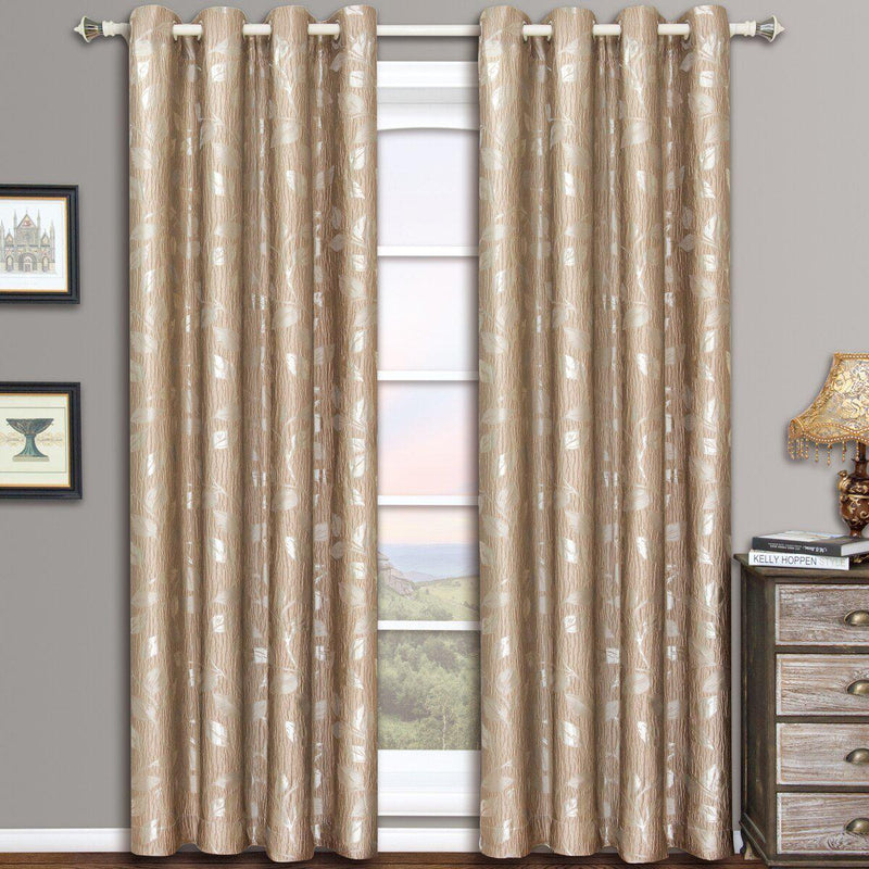 Pair Charlotte Leafy Jacquard Drapes Grommet Window Curtains (Set of 2 Panels)-Wholesale Beddings