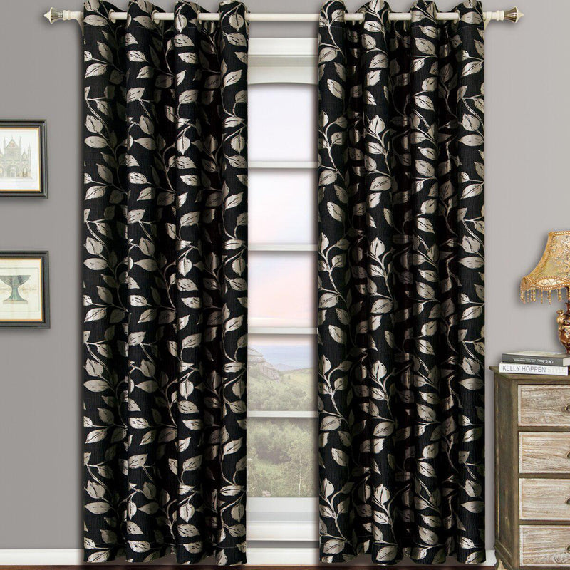 Pair Charlotte Leafy Jacquard Drapes Grommet Window Curtains (Set of 2 Panels)-Wholesale Beddings