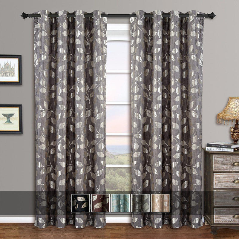 Pair Charlotte Leafy Jacquard Drapes Grommet Window Curtains (Set of 2 Panels)-Wholesale Beddings